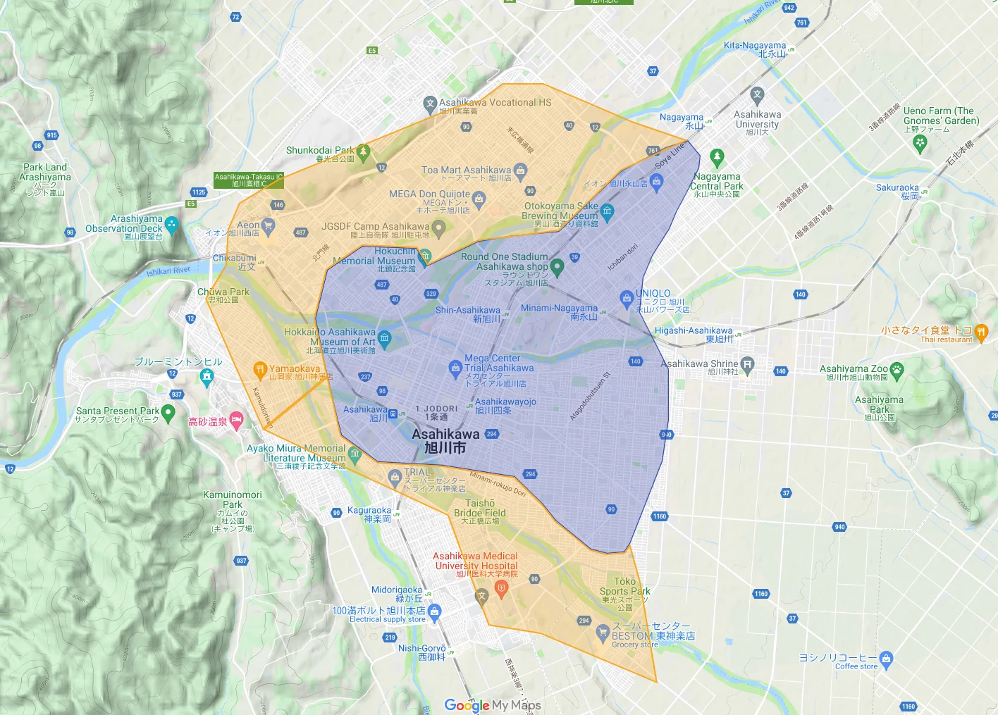 ウーバーイーツasahikawa,higashikagura,takasu,sapporo,otaruエリアマップ