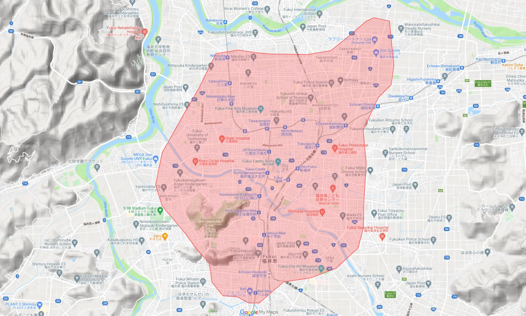 ウーバーイーツfukuiエリアマップ