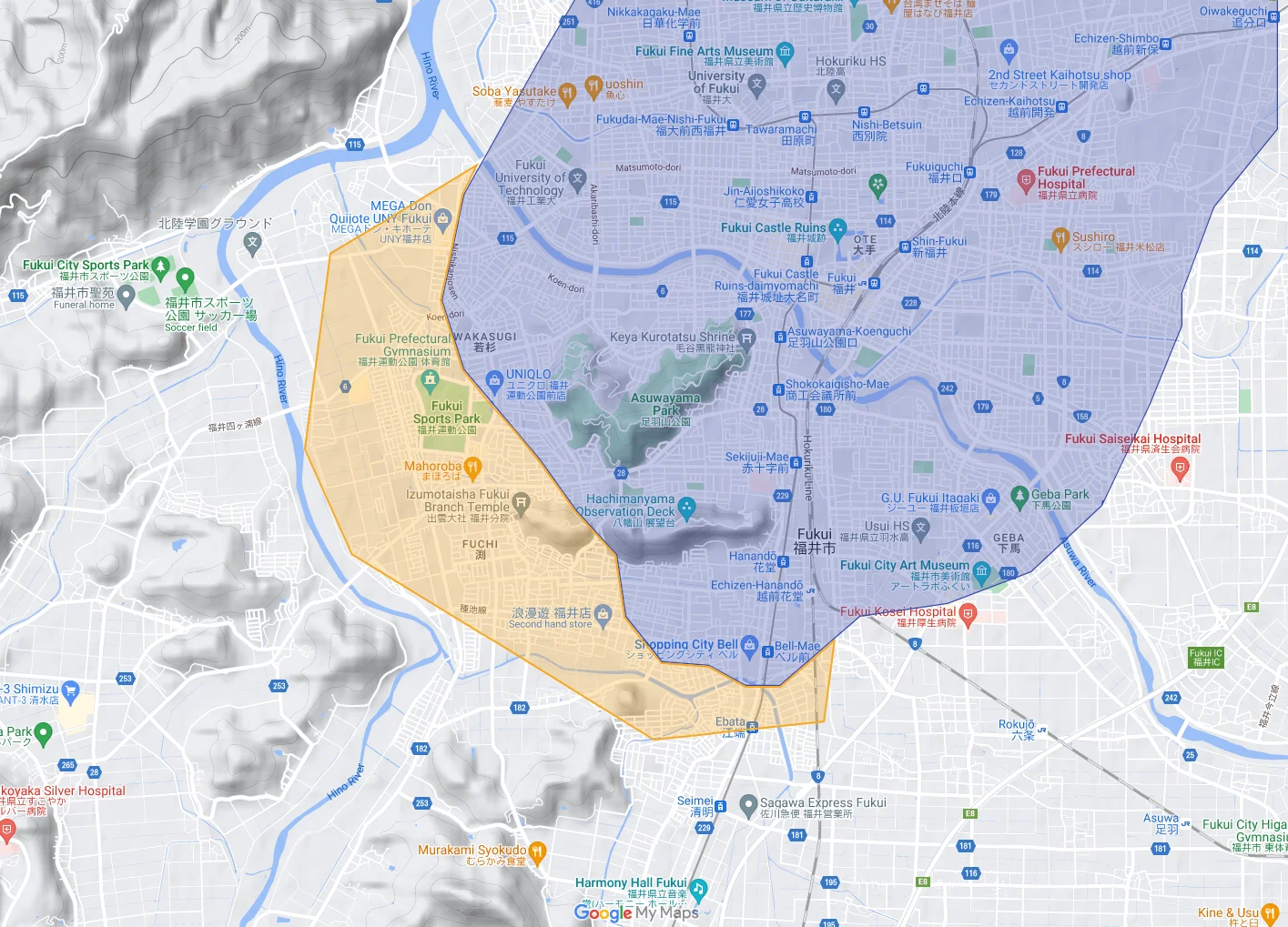 ウーバーイーツfukui,sakaiエリアマップ