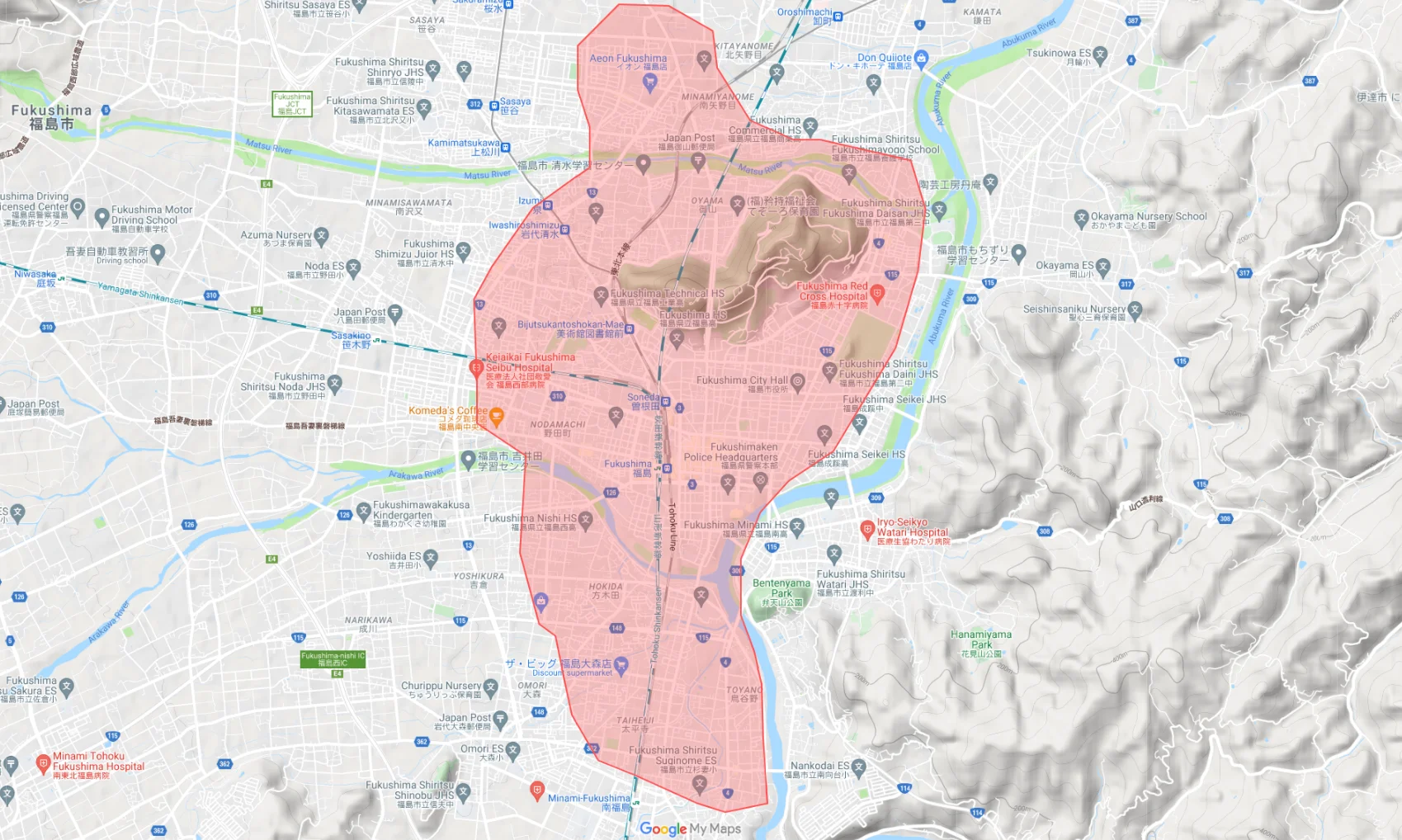 ウーバーイーツfukushimaエリアマップ