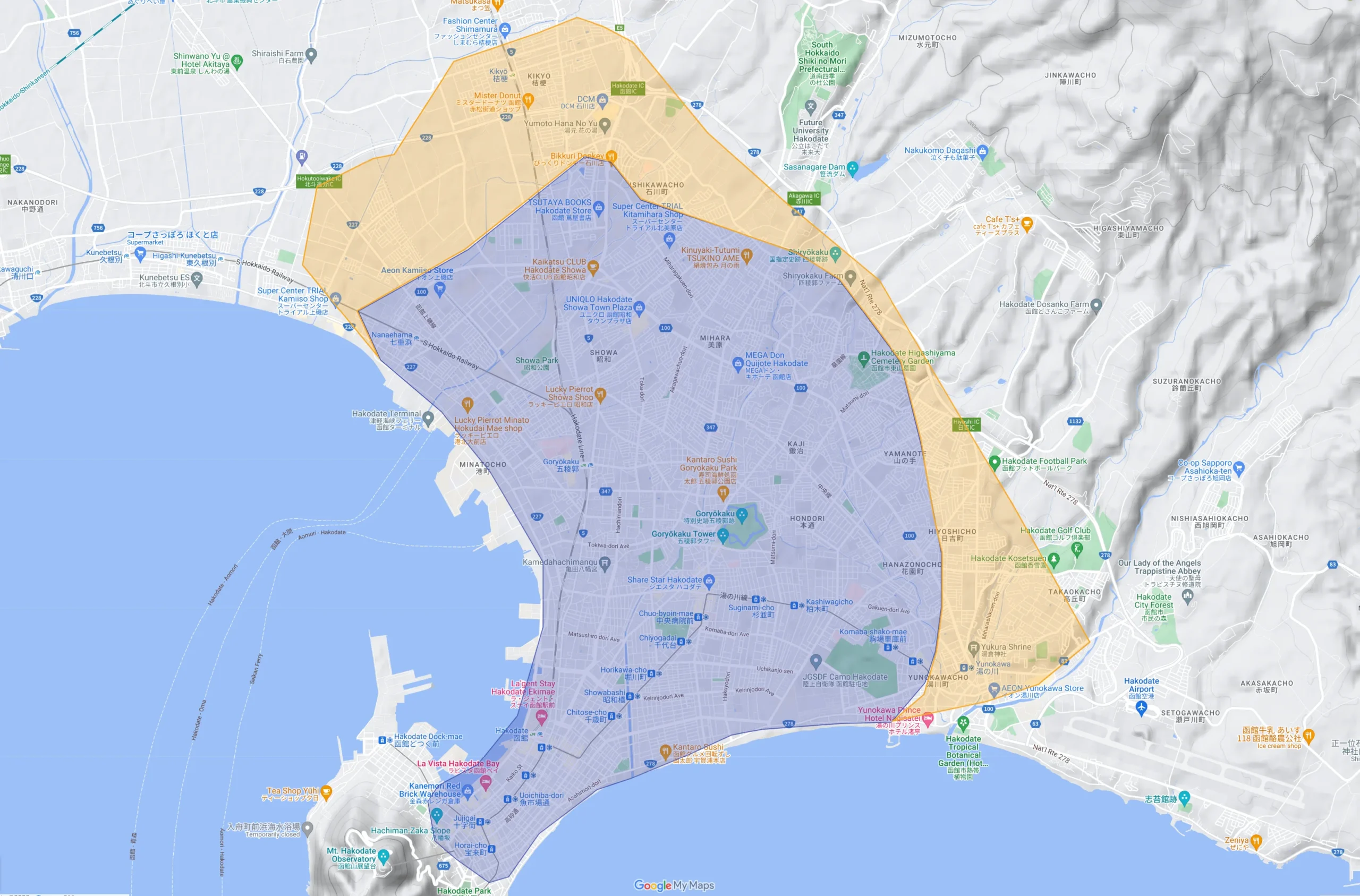 ウーバーイーツhakodate,hokutoエリアマップ