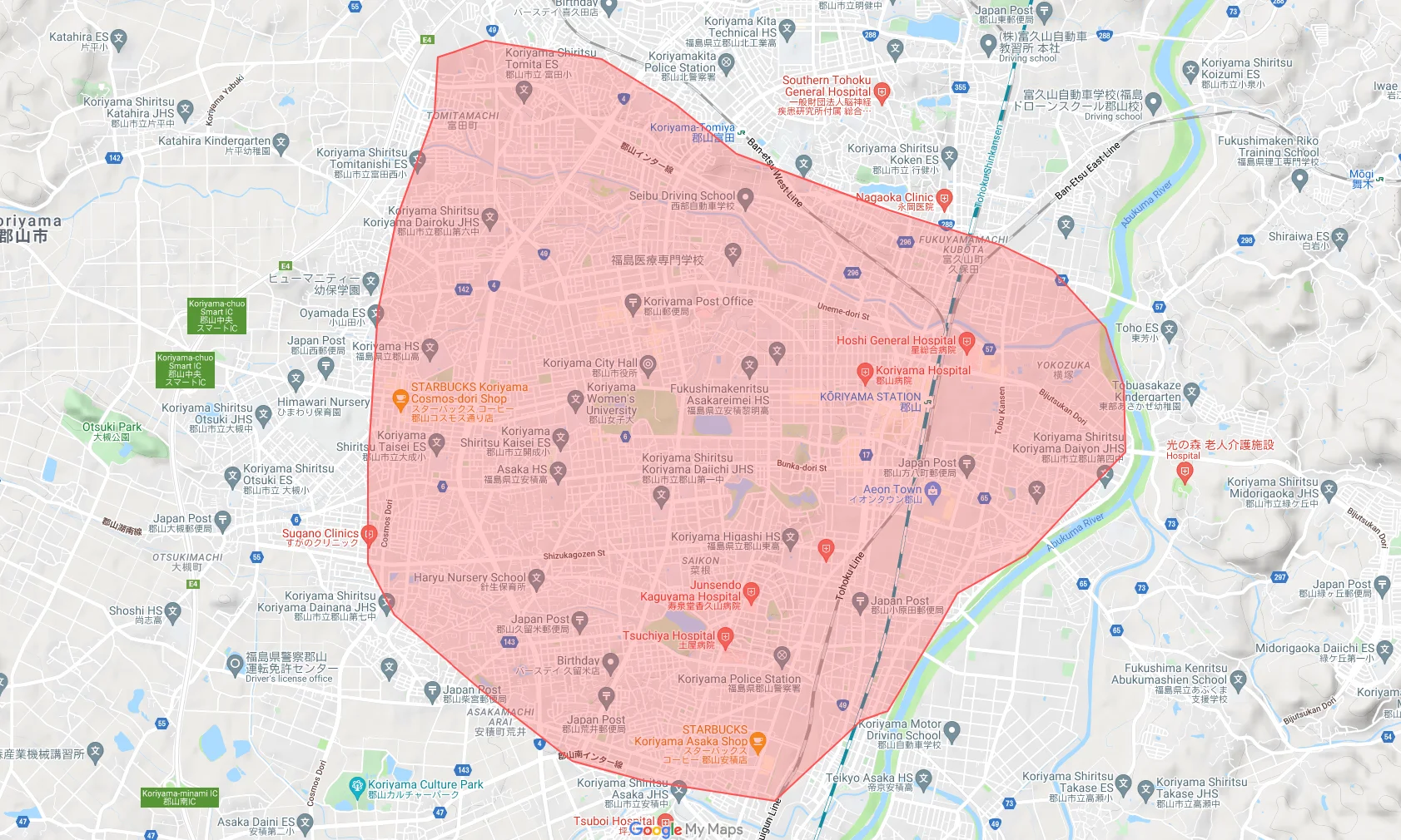 ウーバーイーツkoriyamaエリアマップ
