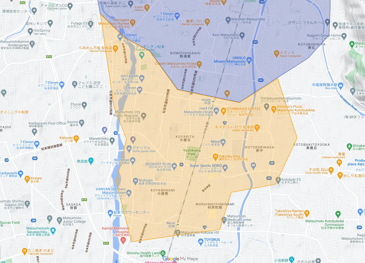 ウーバーイーツmatsumotoエリアマップ
