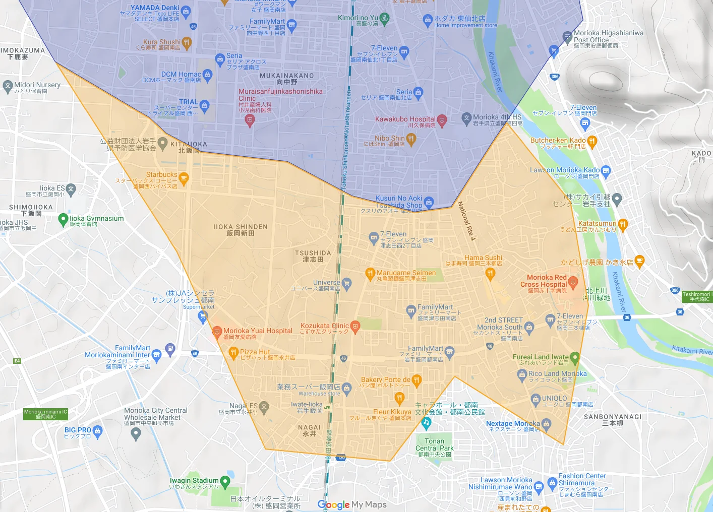ウーバーイーツmorioka,takizawaエリアマップ