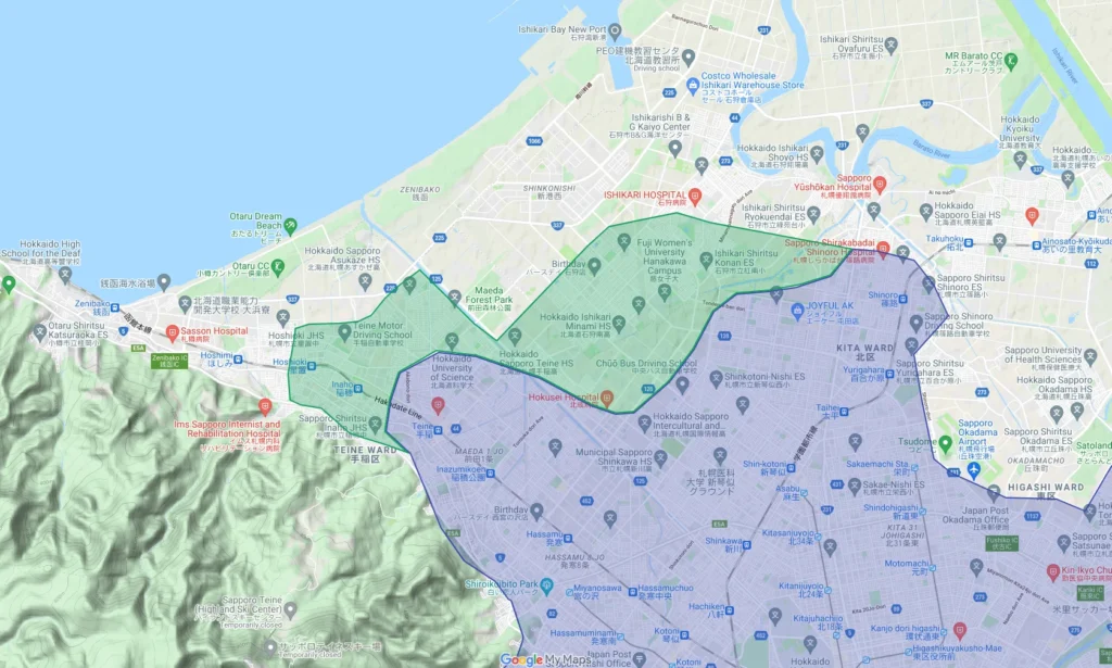 ウーバーイーツsapporo,ishikariエリアマップ