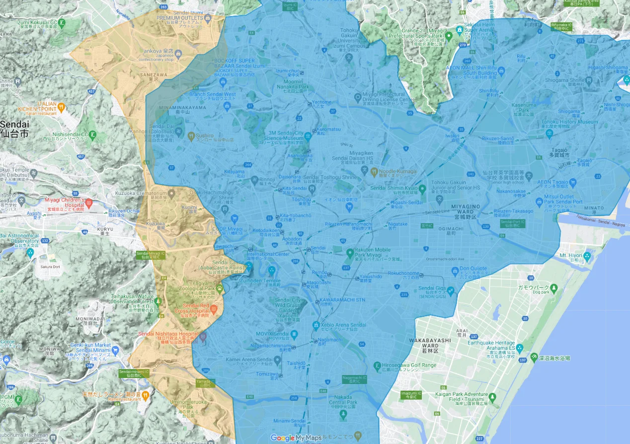 ウーバーイーツsendai,natoriエリアマップ