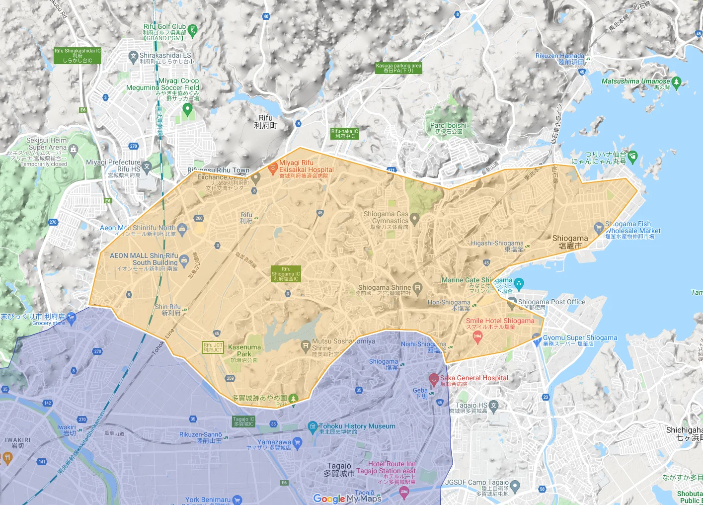 ウーバーイーツsendai,shiogama,tagajo,rifu,natori,iwanumaエリアマップ