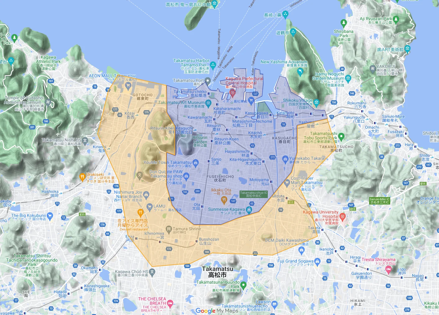ウーバーイーツtakamatsuエリアマップ
