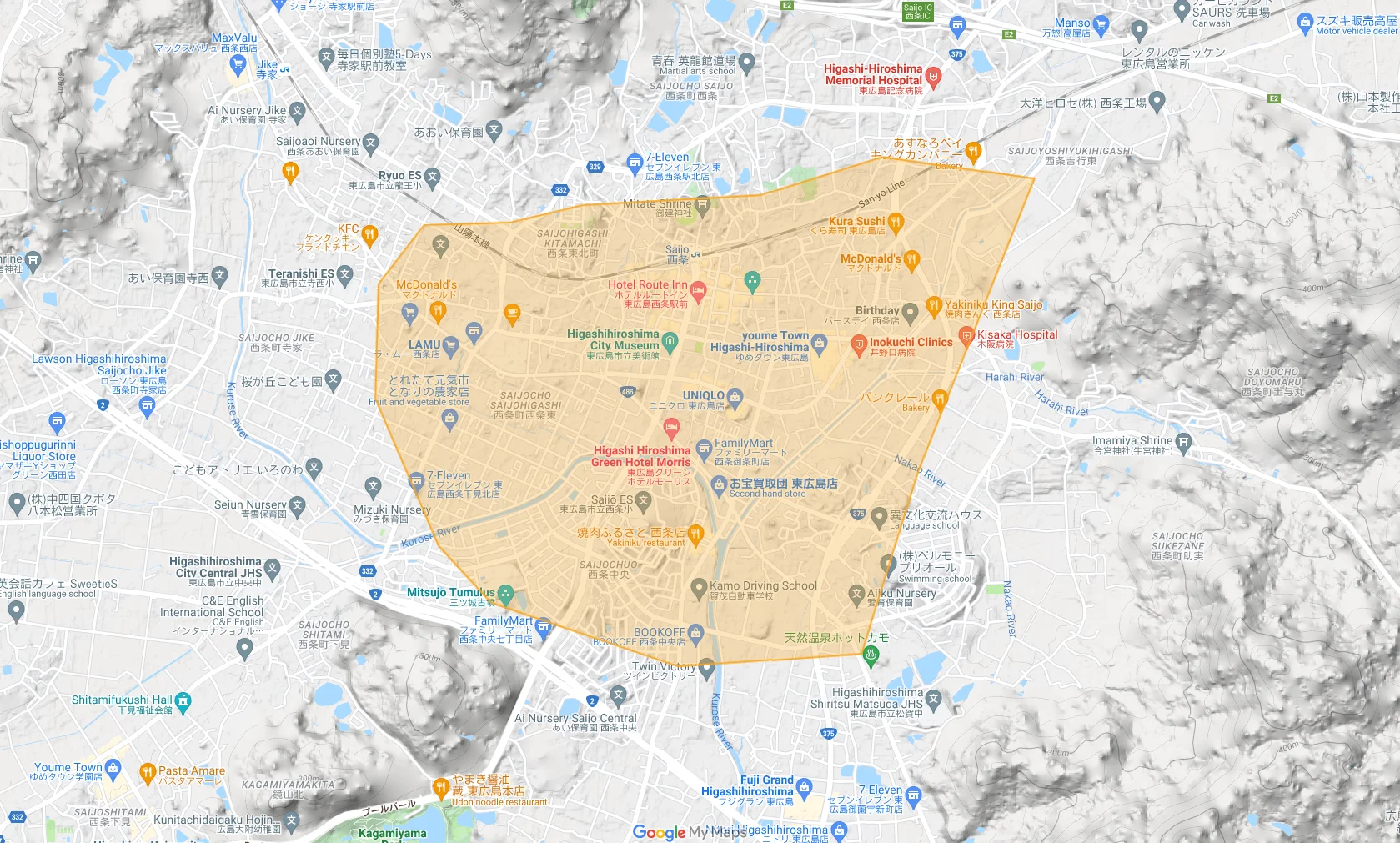ウーバーイーツhigashihiroshimaエリアマップ