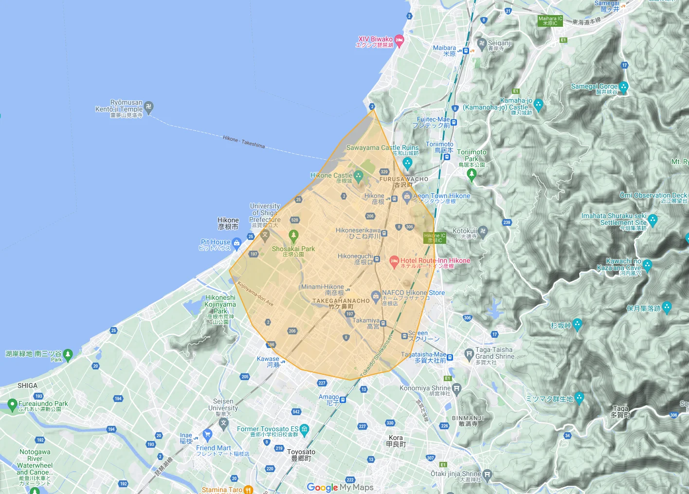 ウーバーイーツhikone,kora,taga,kusatsu,moriyama,ritto,yasuエリアマップ