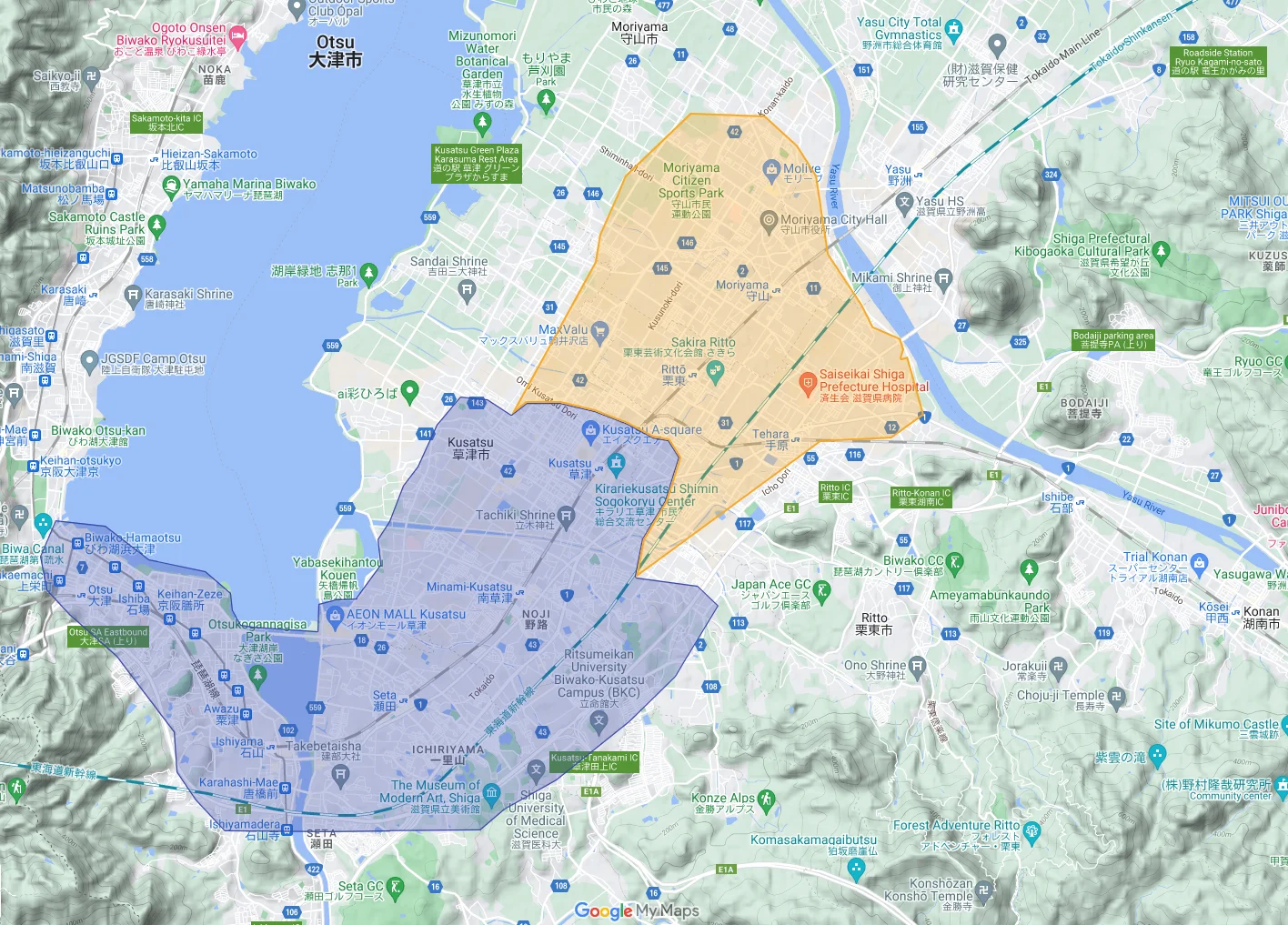 ウーバーイーツhikone,kora,taga,kusatsu,moriyama,ritto,yasuエリアマップ