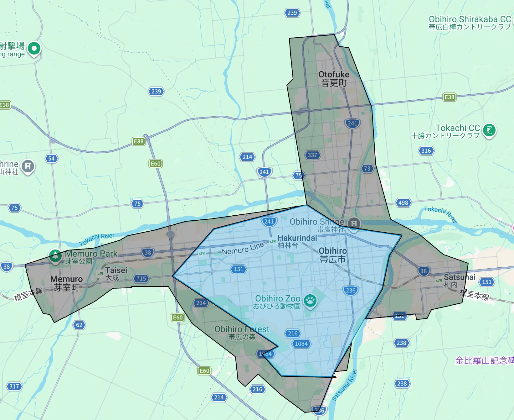 ウーバーイーツobihiro,otofuke,memuro,makubetsuエリアマップ