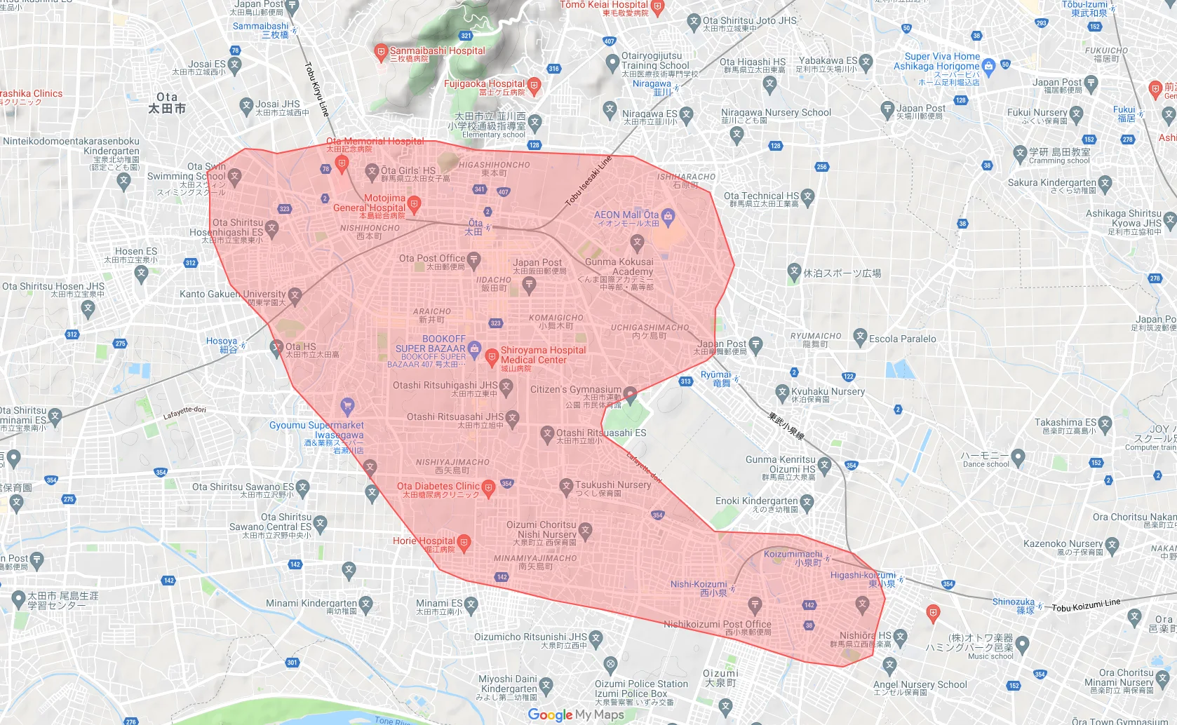ウーバーイーツota,oizumiエリアマップ