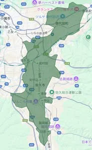 ウーバーイーツsaku,miyotaエリアマップ