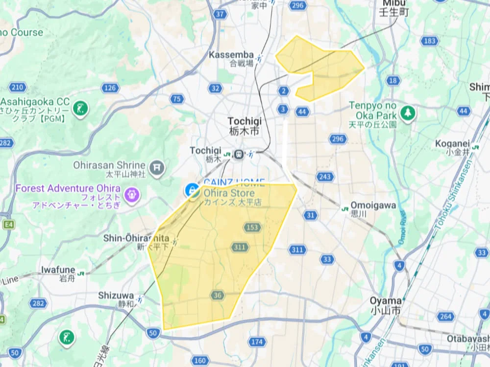 ウーバーイーツtochigiエリアマップ