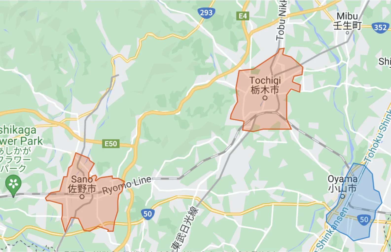 ウーバーイーツtochigi,sanoエリアマップ