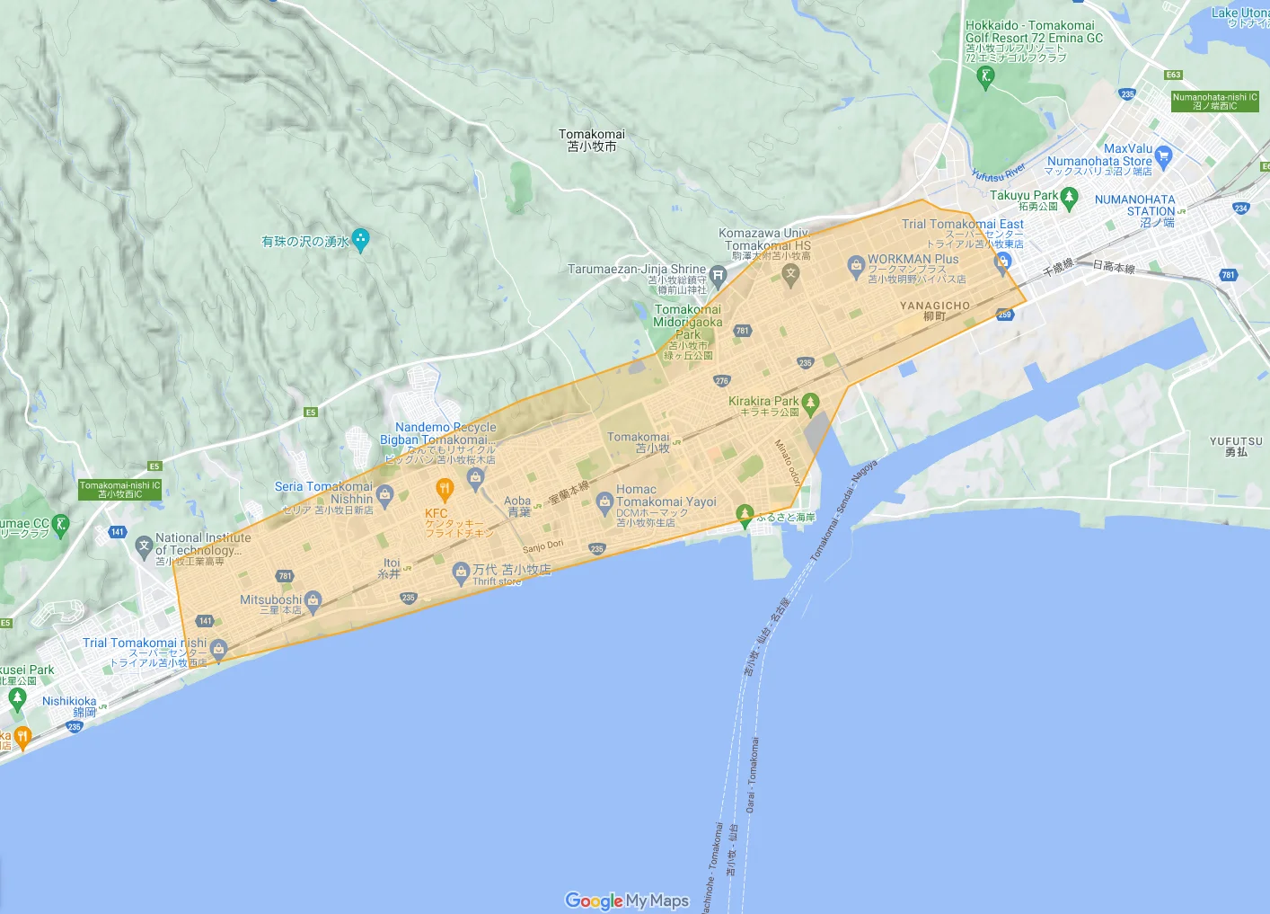 ウーバーイーツtomakomai,kushiro,kushiroエリアマップ