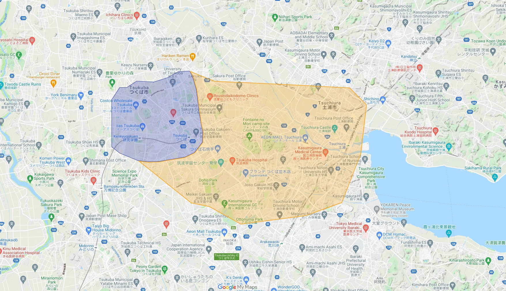ウーバーイーツtsukuba,tsuchiuraエリアマップ