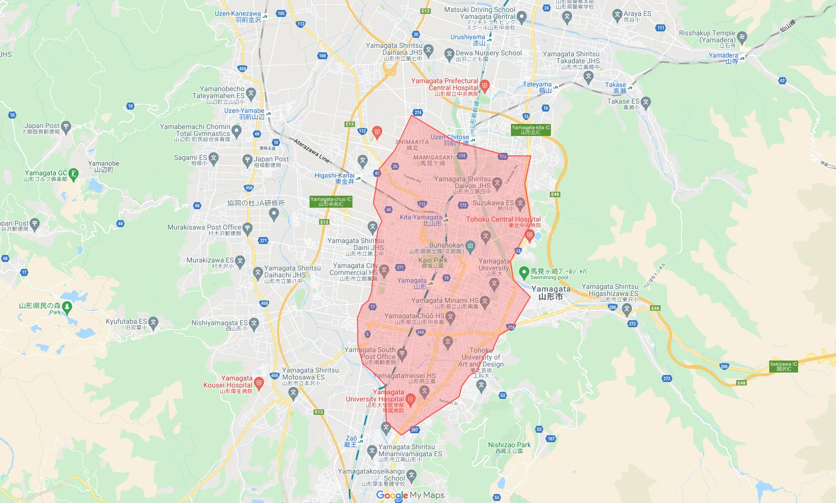 ウーバーイーツyamagataエリアマップ